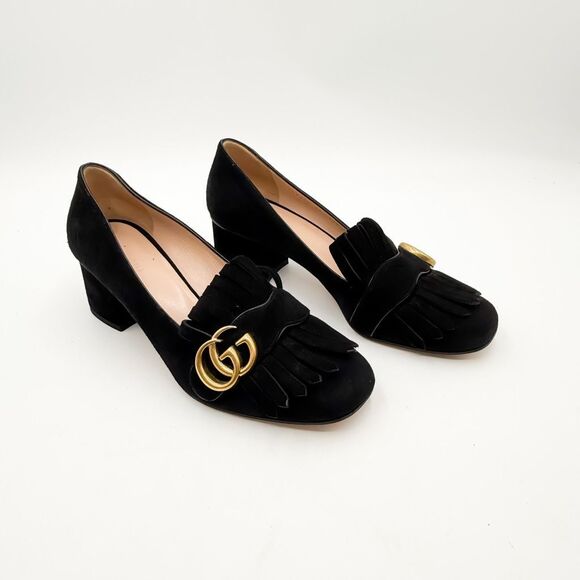Gucci GG Marmont Loafers Pumps Kiltie Fringe Block Mid Heel Size 38, 8 - Picture 1 of 12